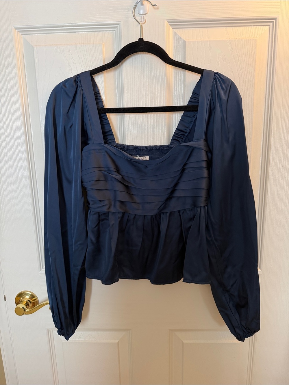 Abercrombie & Fitch Navy Square-Neck Puff Sleeve Top